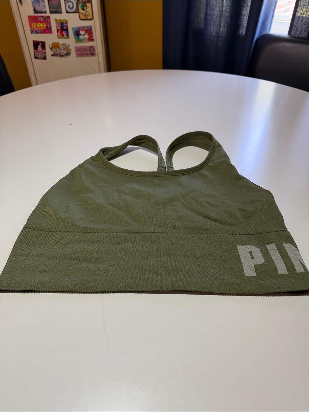 PINK Victoria's Secret Olive Green Seamless Racerback Sports Bra